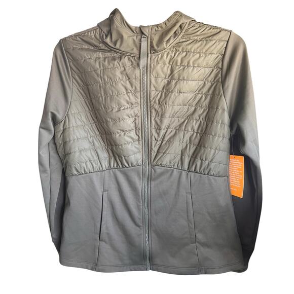AVIA Hunter Green quilted shoulders hooded full zip walking Athleisure NWT Sz L - Picture 1 of 11
